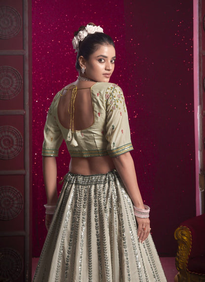 Gray Lucknowi Bridal Lehenga Choli With Embroidery, Thread Work and Sequins Work 