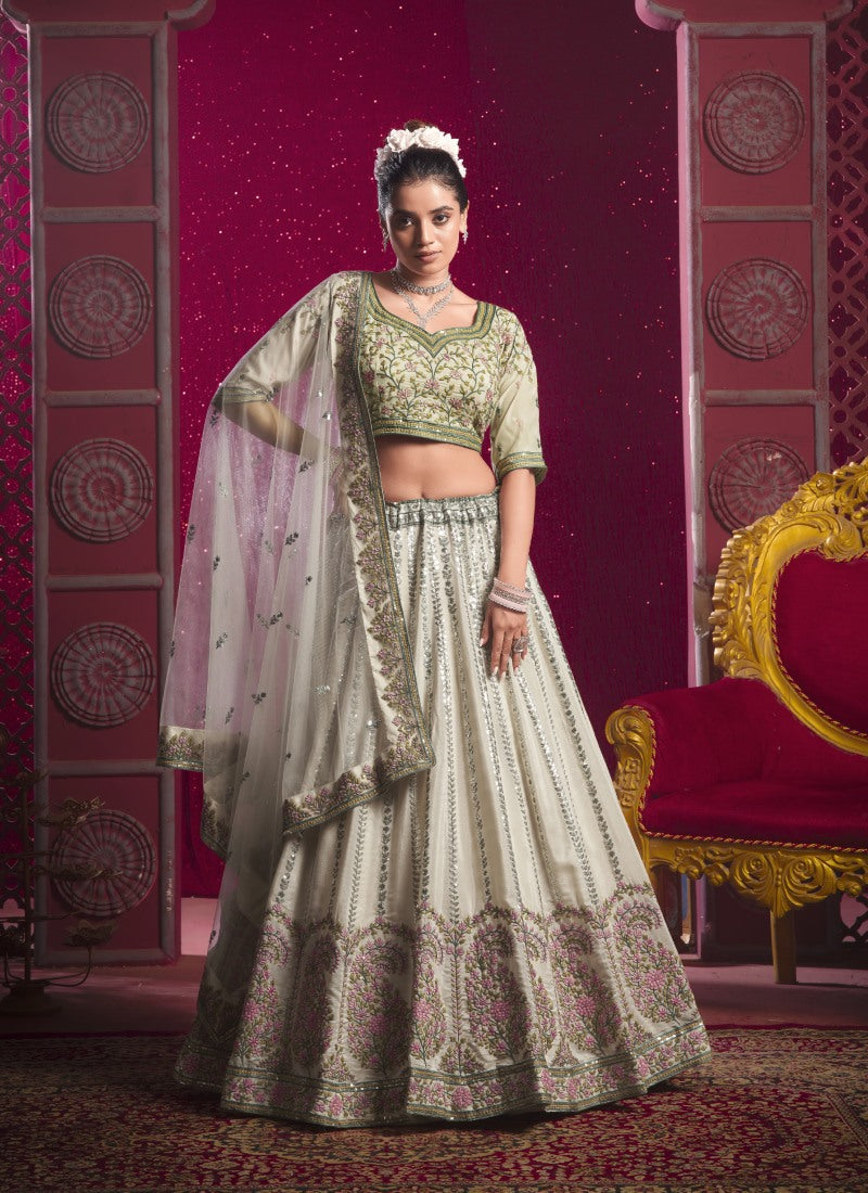 Gray Lucknowi Bridal Lehenga Choli With Embroidery, Thread Work and Sequins Work