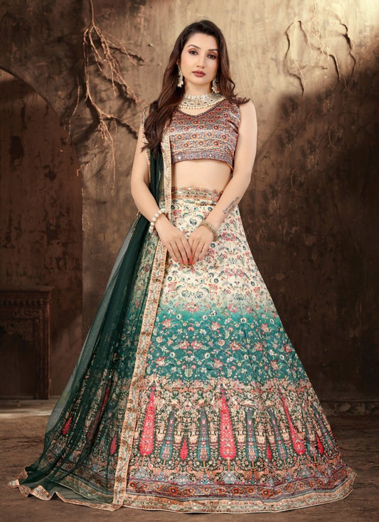 Multi Color Satin Lehenga Choli with Mirror Work