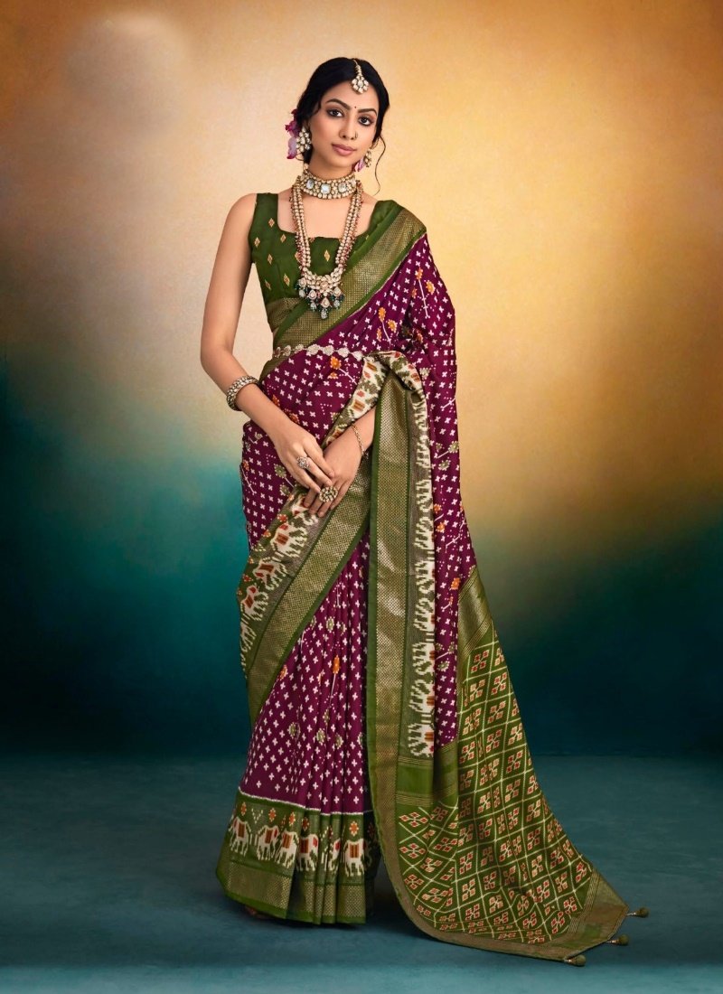 Purple Tusser Silk Patola Saree