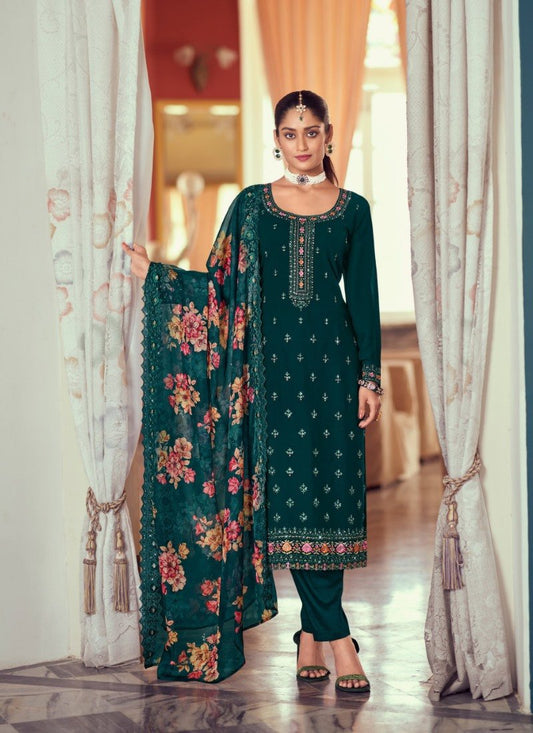 Green Georgette Salwar Suit with Embroidery Work