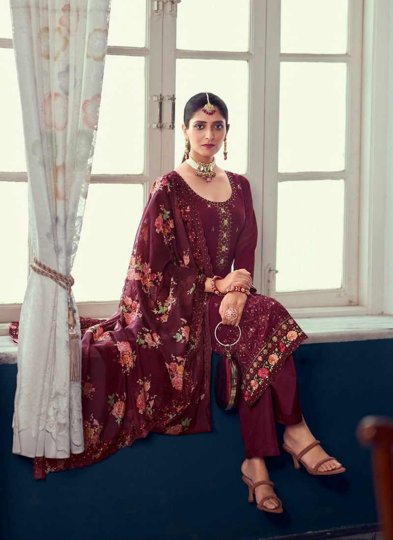 Maroon Georgette Salwar Suit with Embroidery Work-2