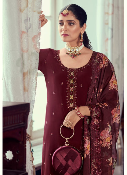 Maroon Georgette Salwar Suit with Embroidery Work-2