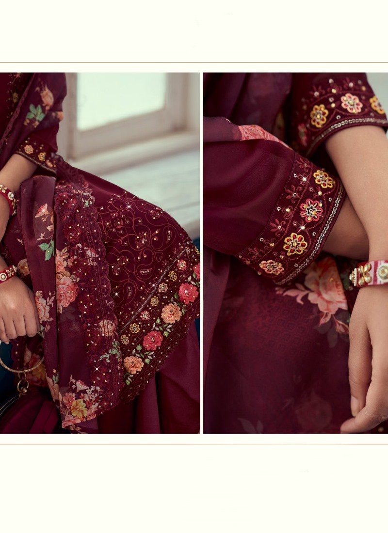 Maroon Georgette Salwar Suit with Embroidery Work-2