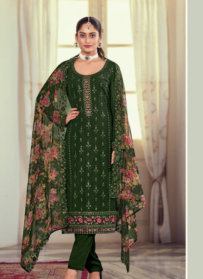 Green Georgette Salwar Suit with Embroidery Work