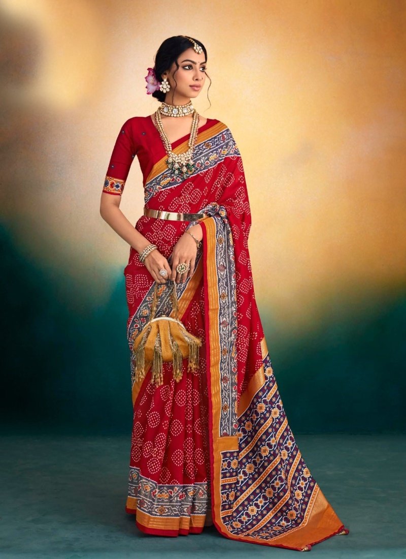 Red Tusser Silk Patola Saree