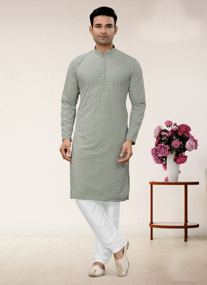 Light Green Georgette Kurta Pajama With Lucknowi Work