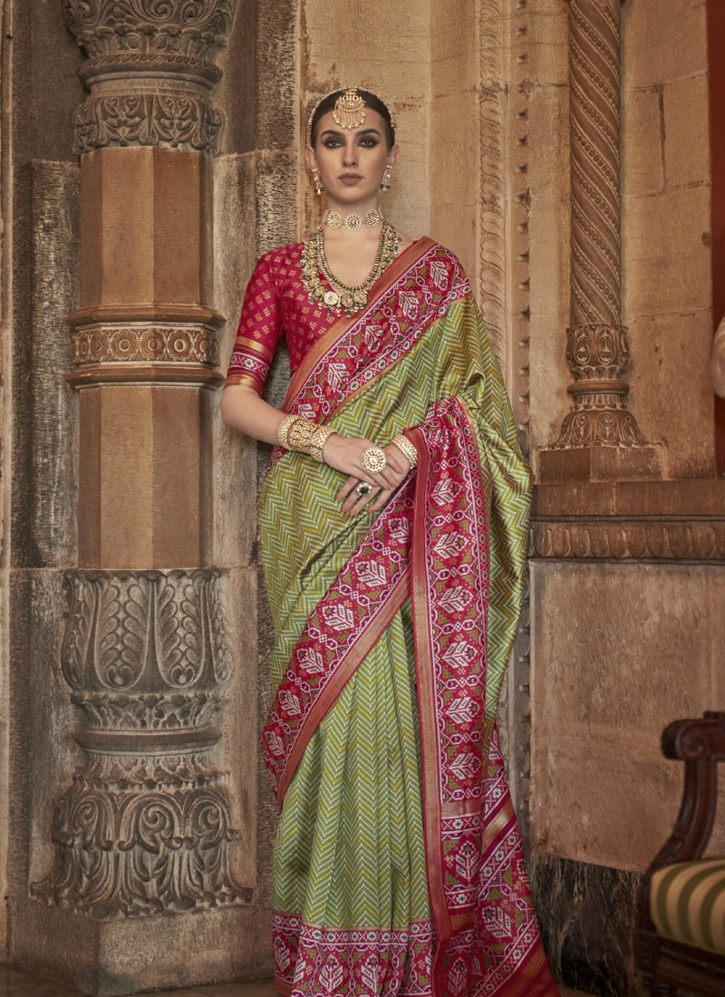 Olive Green Banarasi Silk Saree