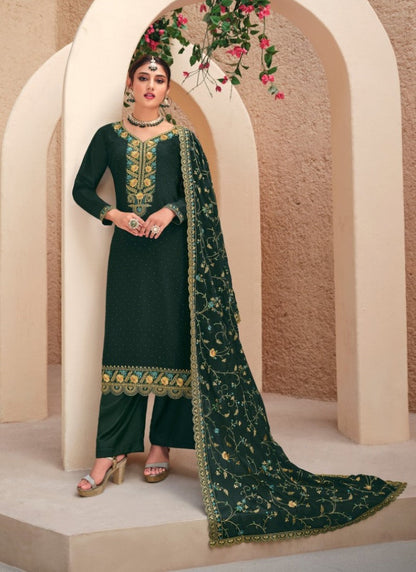 Green Georgette Palazzo Salwar Suit With Embroidery Work