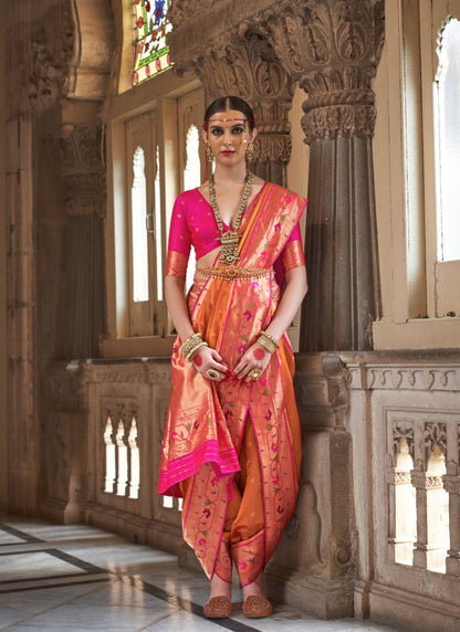 Orange Silk Paithani Saree