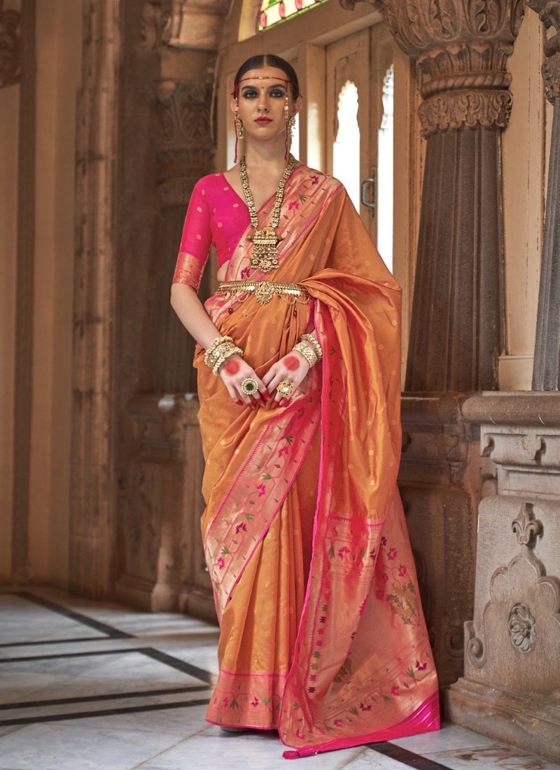 Orange Silk Paithani Saree-2