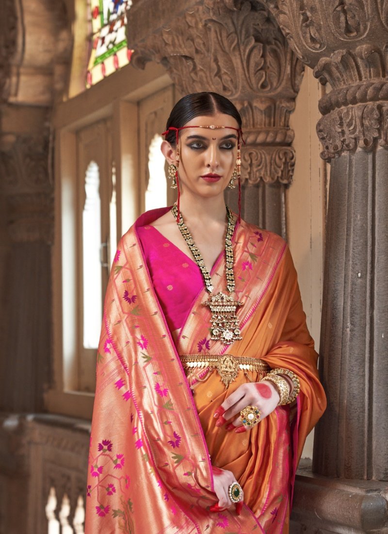 Orange Silk Paithani Saree-2