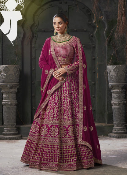 Pink Georgette Bridal Lehenga Choli With Embroidery, Thread Work and Sequins Work