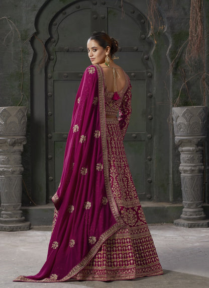 Pink Georgette Bridal Lehenga Choli With Embroidery, Thread Work and Sequins Work