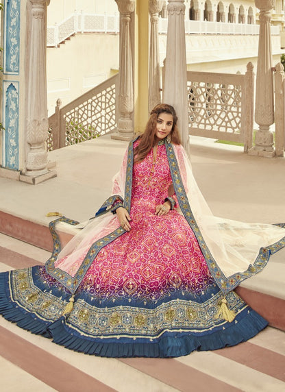 Pink Anarkali Gown with Pure Print and Handwork-2