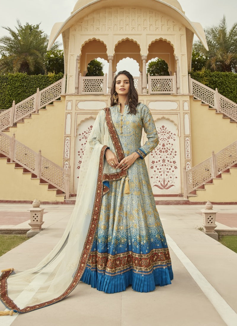 Sky Blue Anarkali Gown with Pure Print and Handwork-2