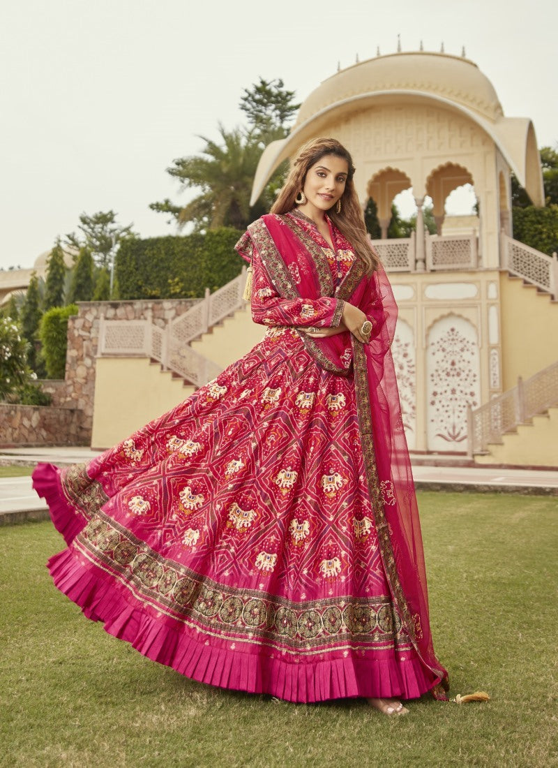 Red Anarkali Gown with Pure Print and Handwork-2
