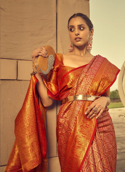 Red Silk Saree With Handloom Work-2