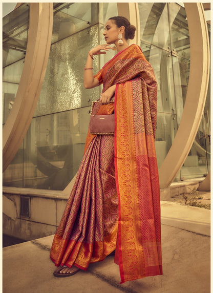 Purple Silk Saree With Handloom Work
