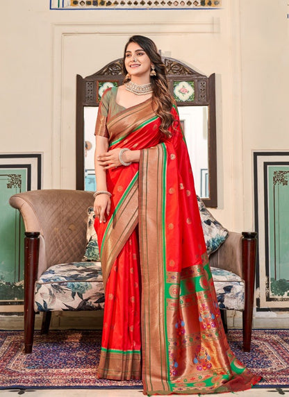 Red Peshwai Silk Paithani Saree