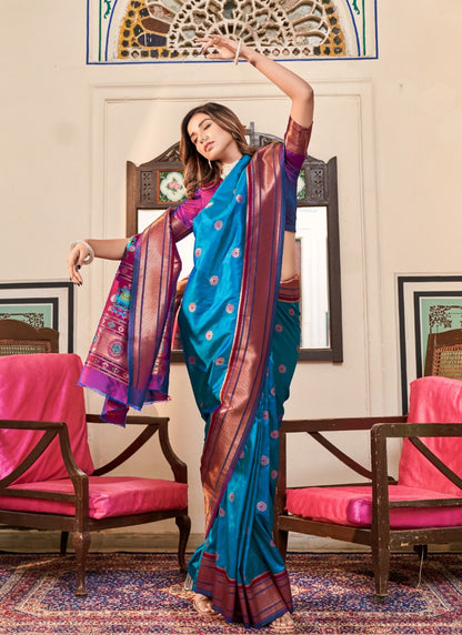 Blue Peshwai Silk Paithani Saree