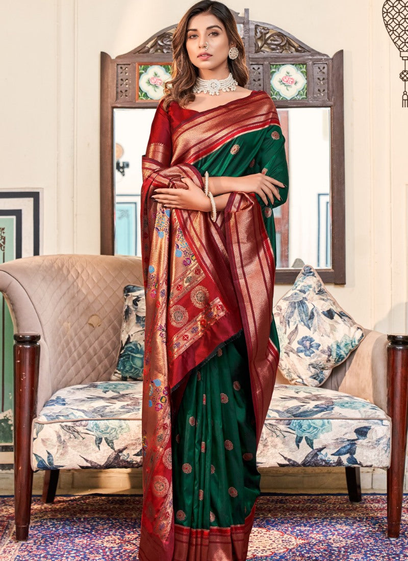 Green Peshwai Silk Paithani Saree