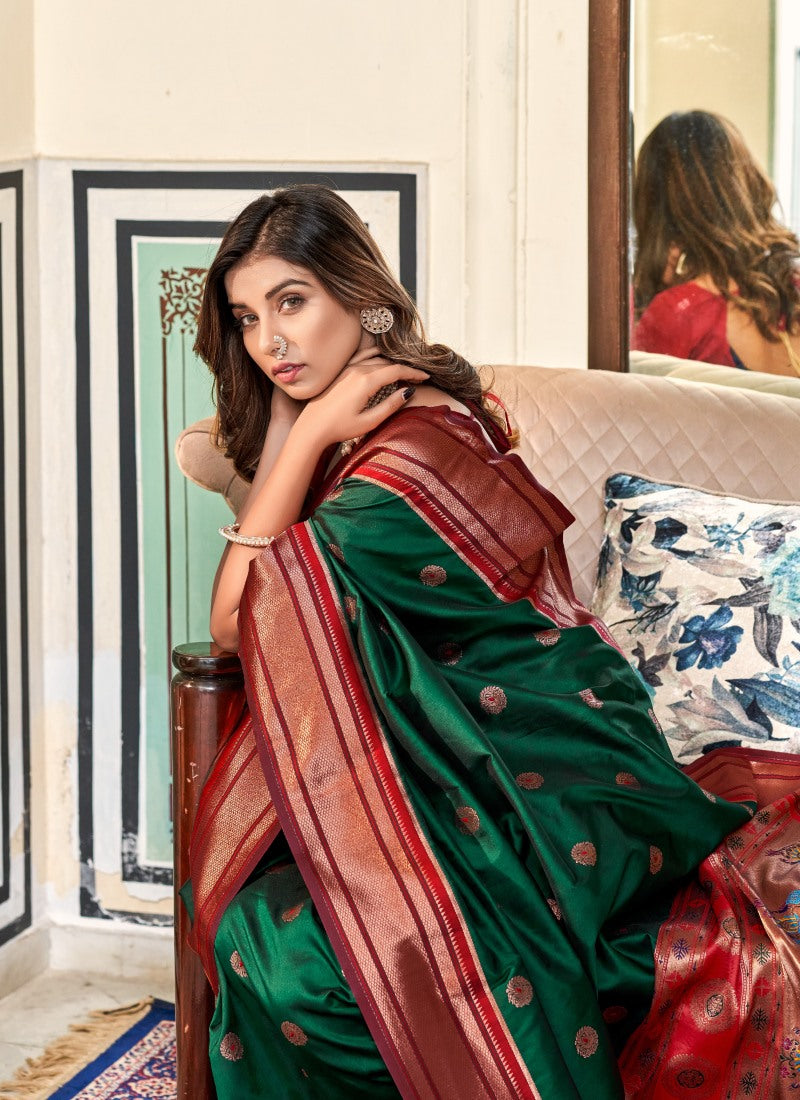 Green Peshwai Silk Paithani Saree-2