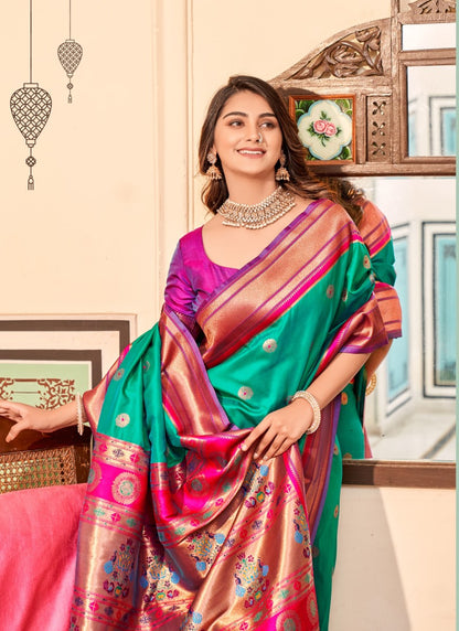 Sea Green Peshwai Silk Paithani Saree-2