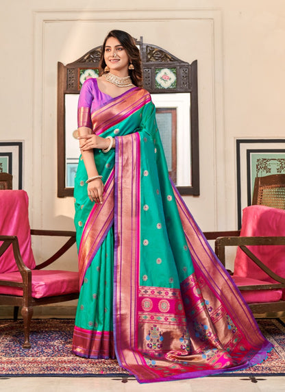 Sea Green Peshwai Silk Paithani Saree