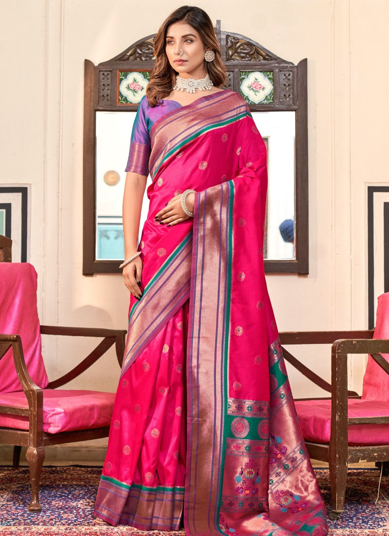 Magenta Peshwai Silk Paithani Saree