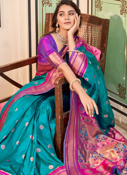 Blue Peshwai Silk Paithani Saree-2