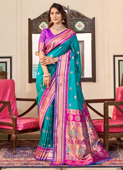 Blue Peshwai Silk Paithani Saree