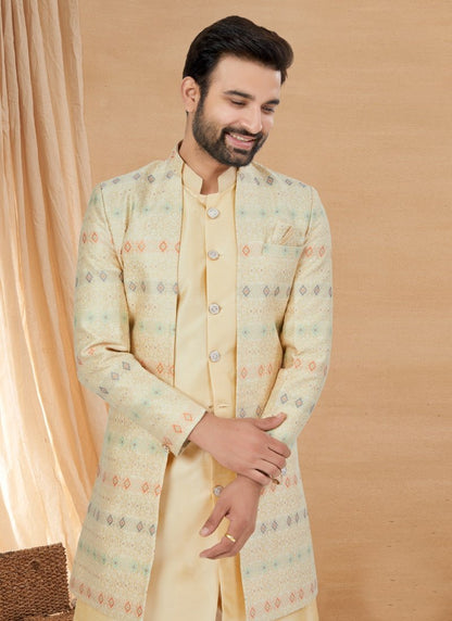 Cream Viscose Jacket Style Sherwani-2