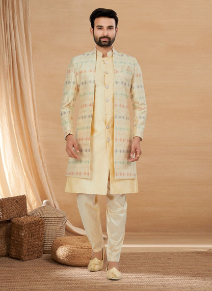 Cream Viscose Jacket Style Sherwani