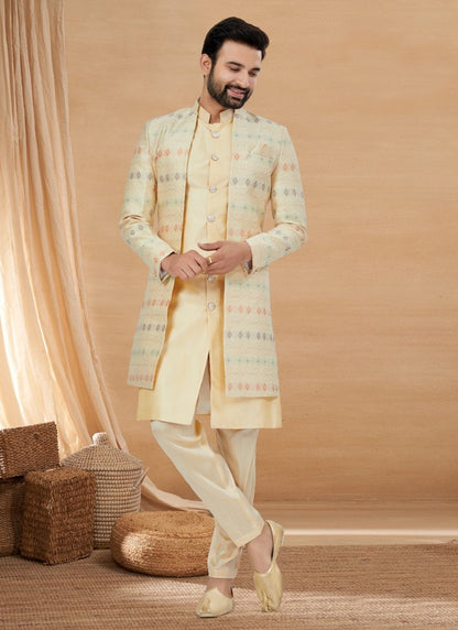 Cream Viscose Jacket Style Sherwani-2