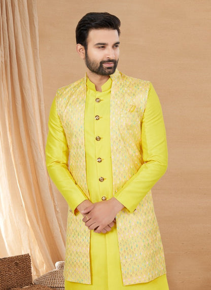 Yellow Viscose Jacket Style Sherwani-2