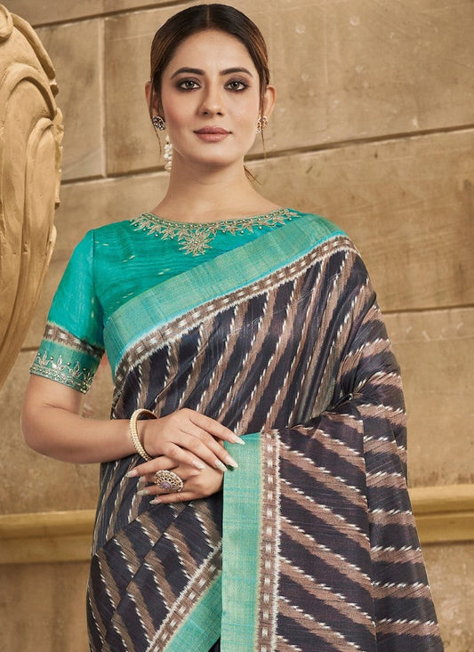 Brown Silk Heavy Work Saree