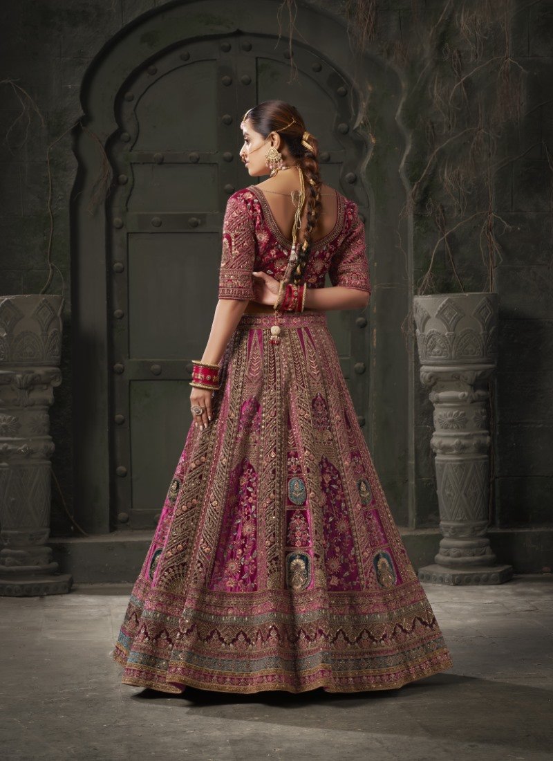 Pink Lucknowi Bridal Lehenga Choli With Embroidery, Thread Work and Sequins Work 