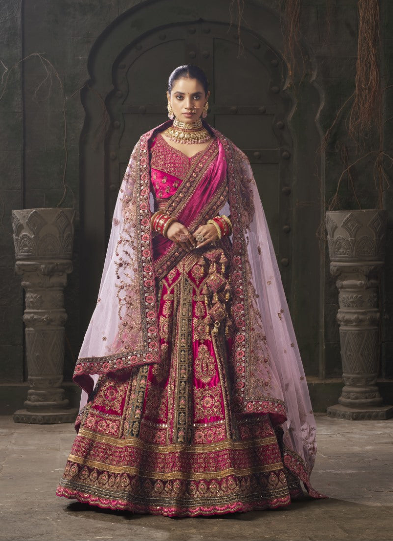 Pink Lucknowi Bridal Lehenga Choli With Embroidery, Thread Work and Sequins Work