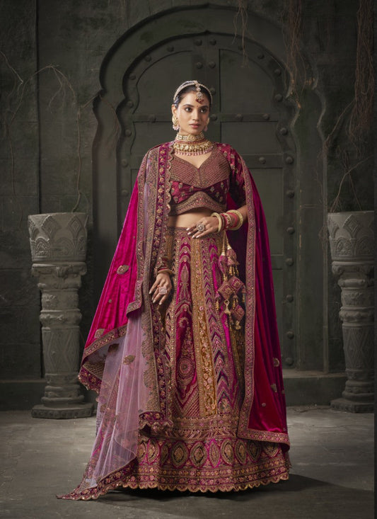 Maroon Lucknowi Bridal Lehenga Choli With Embroidery, Thread Work and Sequins Work 