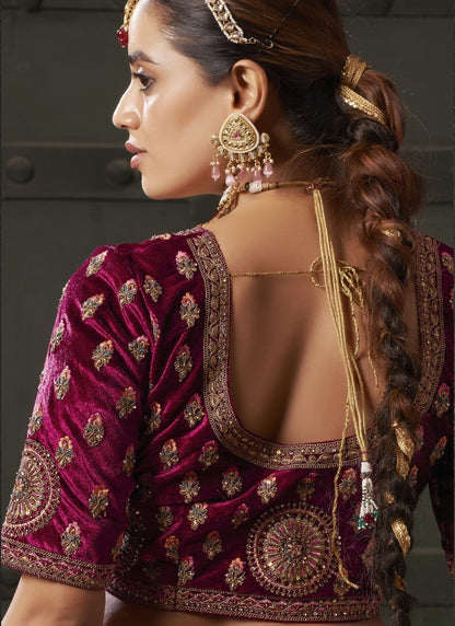 Maroon Lucknowi Bridal Lehenga Choli With Embroidery, Thread Work and Sequins Work