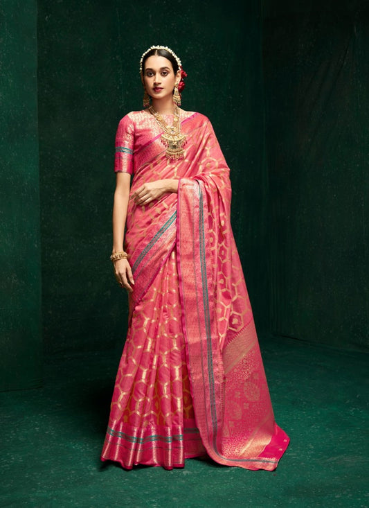 Pink Cotton Silk Embroidered Saree