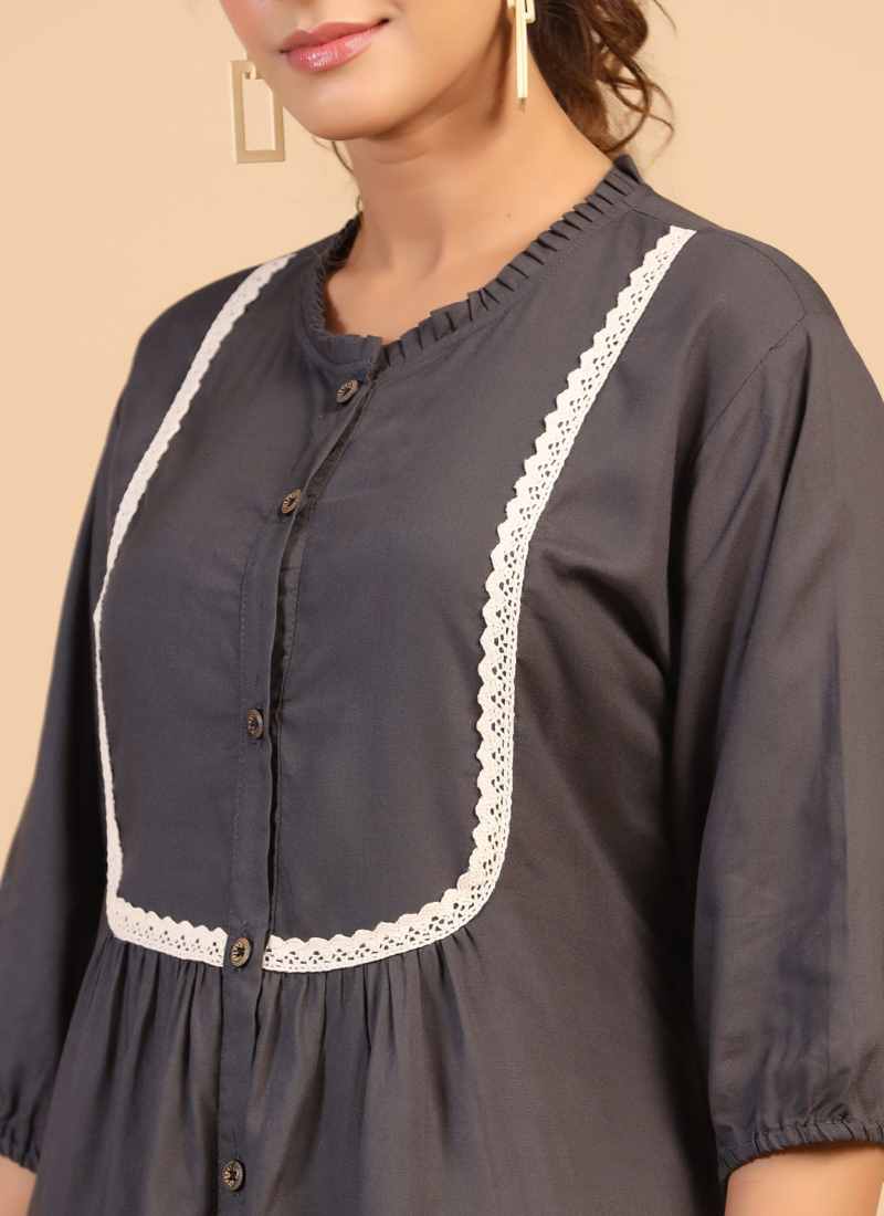 Gray Rayon Embroidered Tunic-2