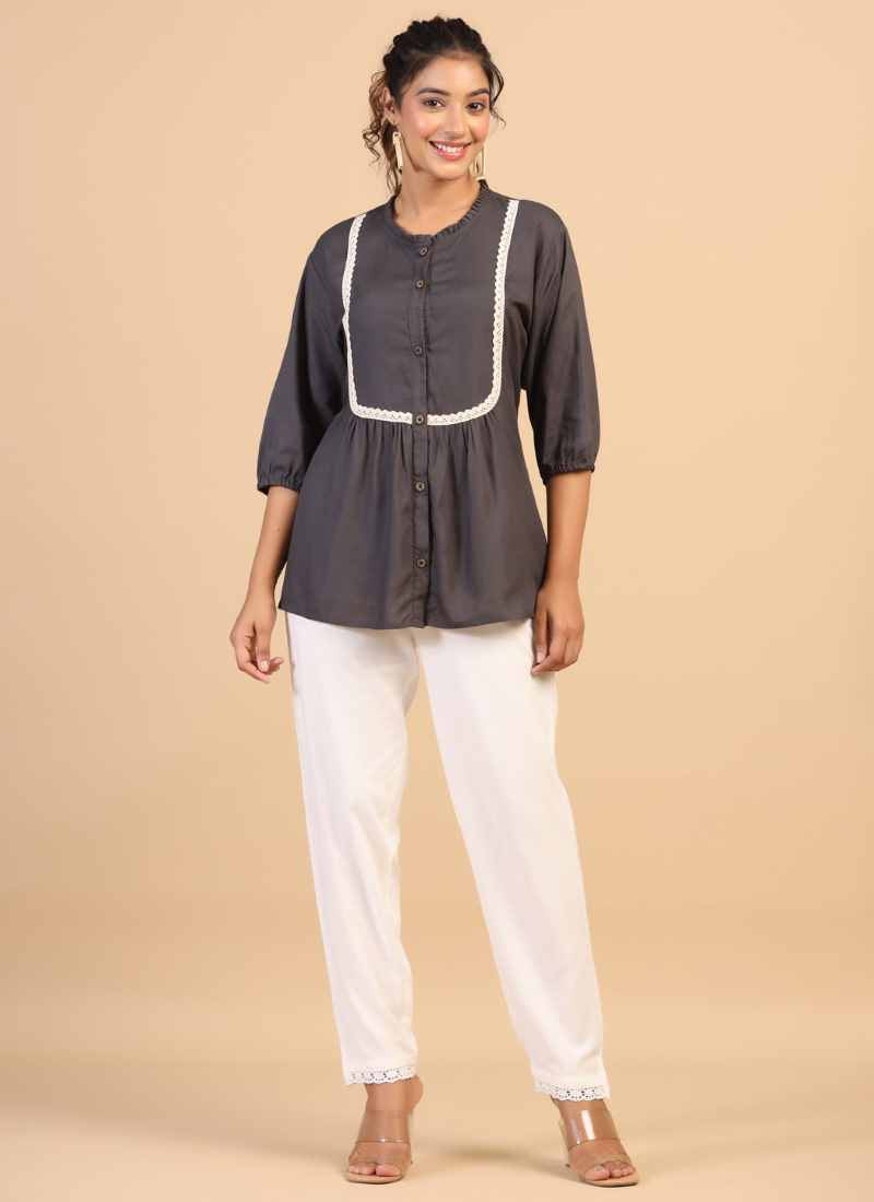 Gray Rayon Embroidered Tunic-2