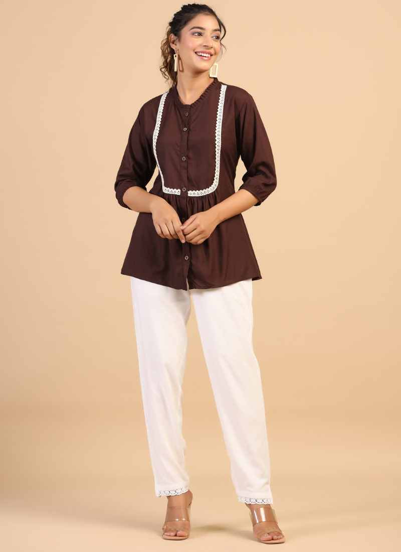 Maroon Rayon Embroidered Tunic-2