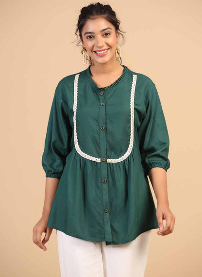 Green Rayon Embroidered Tunic