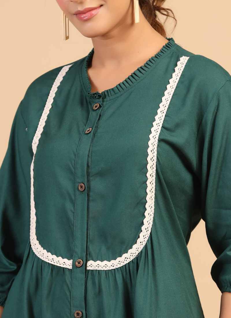 Green Rayon Embroidered Tunic-2