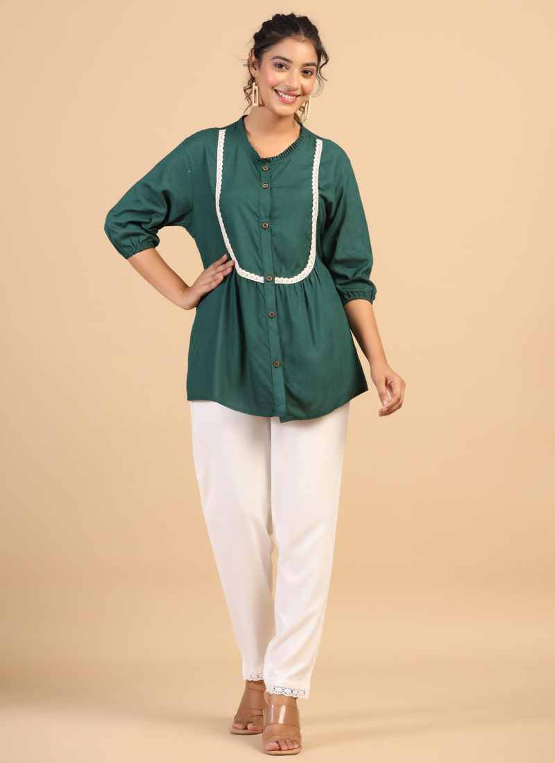 Green Rayon Embroidered Tunic-2