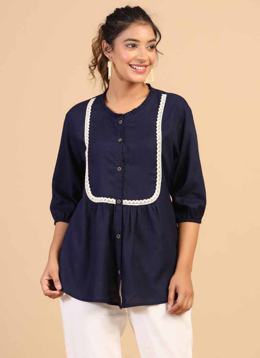 Blue Rayon Embroidered Tunic