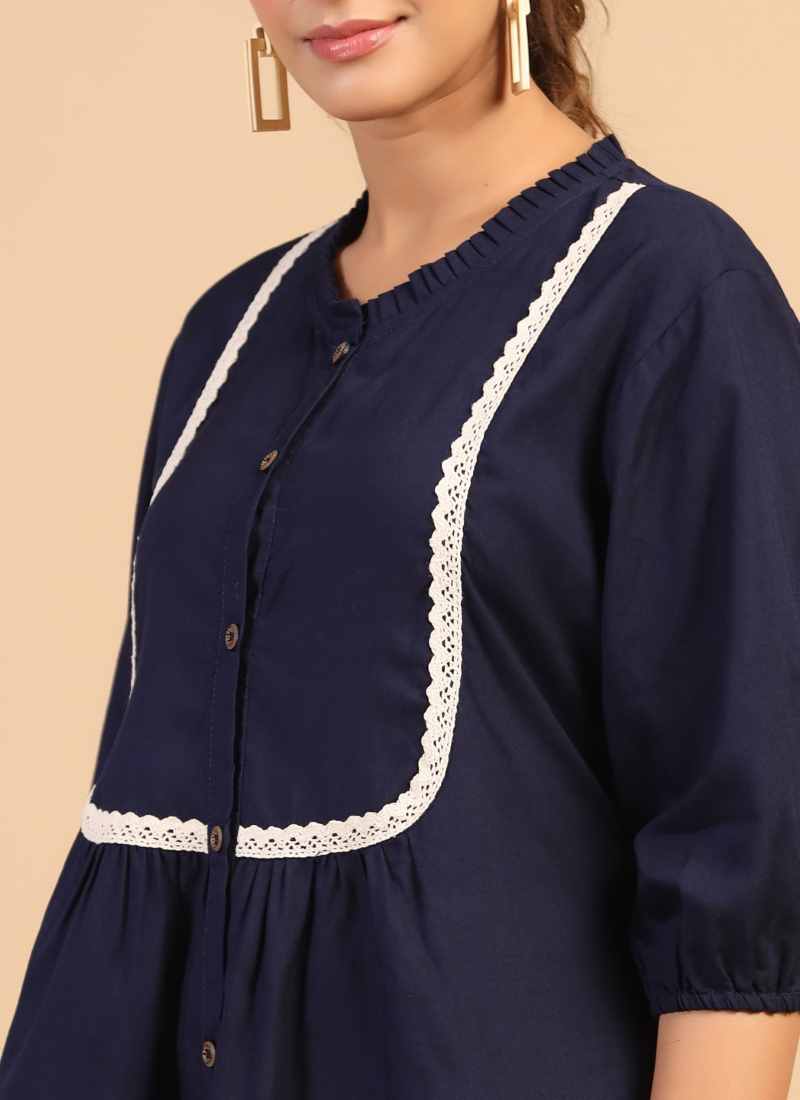 Blue Rayon Embroidered Tunic-2